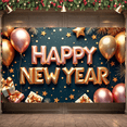 thumbnail image 1 of Balloon Design Happy New Year Banner Gift Box Glitter Decor Festive Backdrop for Holiday Party Event Celebration, 1 of 5
