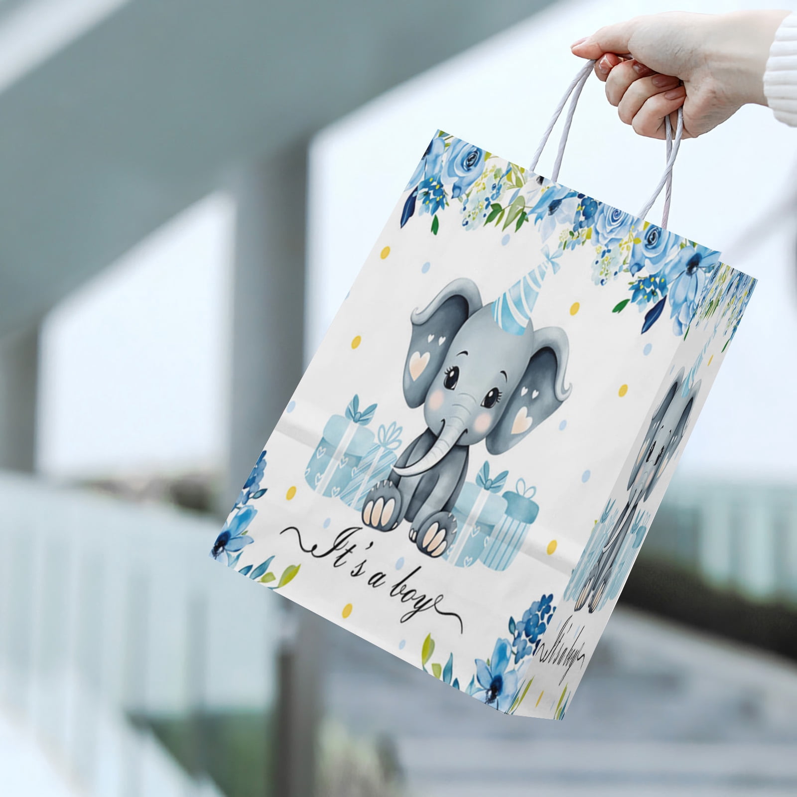 Elephant Baby Shower Party Favor Bags, YAHAFEPY 20Pcs It's a Boy Cute Animal Cartoon Paper Bags Party Decorations