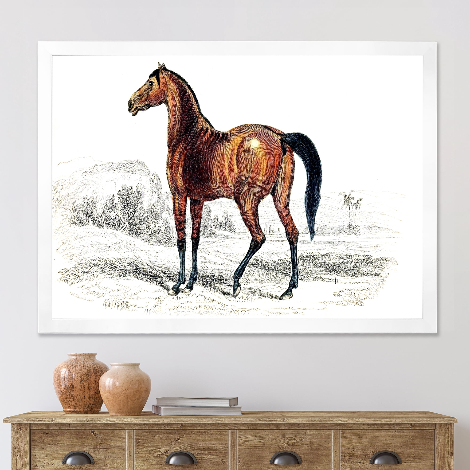 Designart 'Ancient Horse' Farmhouse Framed Art Print
