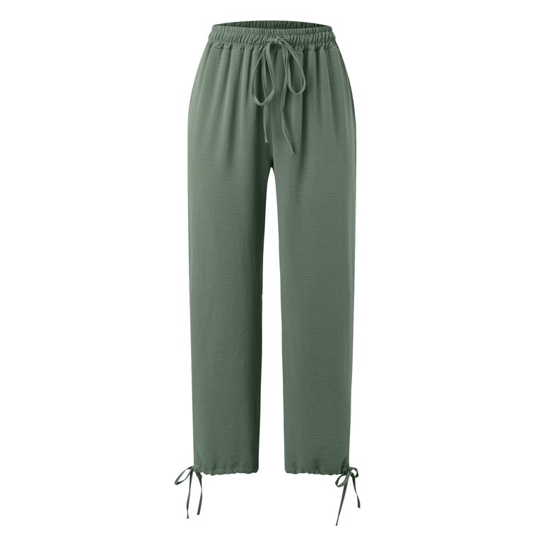 Linen Pants for Women, Summer Drawstring High Waist with Pockets