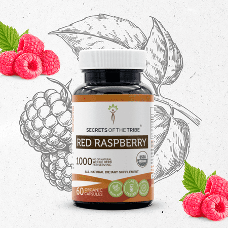 Secrets Of The Tribe Red Raspberry Organic Capsules Dietary Supplement, Natural Herbal Capsules for Women’s Health Support, Certified Organic Red Raspberry (Rubus idaeus) Dried Leaf, 60 Capsules
