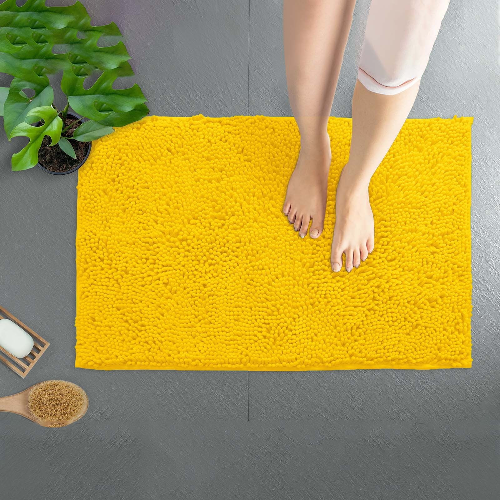 Plush Bath Mat, Super Absorbent and Quick-Drying, Non-Slip Bottom, Machine Washable, for Bathroom and Shower, Soft Shaggy Rug Yellow2