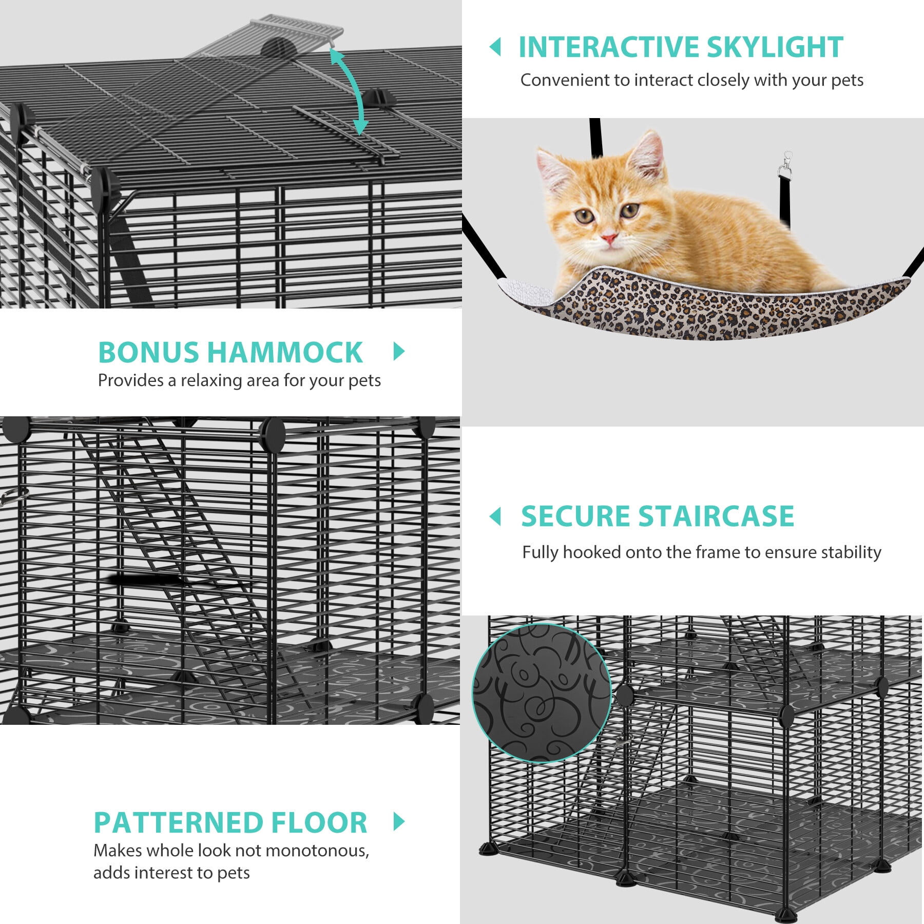 HomGarden 3-Tier DIY Cat Cage Metal Wire Cat Playpen Enclosures Indoor W/Hammock & Skylight for 1-2 Cats Ferret Rabbit