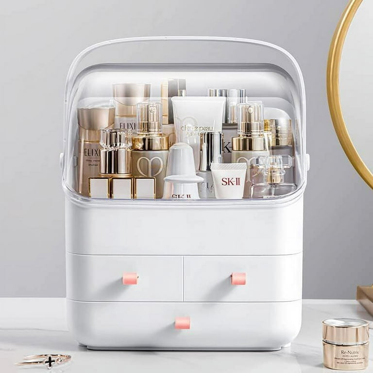 SUNFICON Makeup Organizer, Waterproof&Dustproof Cosmetic Organizer Box with  Lid Fully Open Makeup Display Boxes, Great for Bathroom Countertop Bedroom