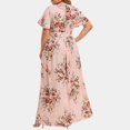 thumbnail image 3 of CHGBMOK 2024 Women's Plus Size Dress Bohemian High Slit V-neck Maxi Dresses Short Sleeve Floral Flowy Sundress Beach Party, 3 of 6