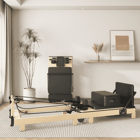 Syedee Pilates Reformer Machine, Wood Pilates Machine Bed Yoga Exercise Strength Training Equipment for Home Workout