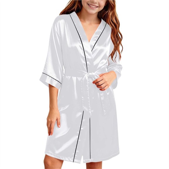 JOANKDMI Girls Satin Robe Silky Kimono Bathrobe for Kids Sleepwear Soft Nightgown Spa Robes with Tie Belt Loungewear Outfits for Flower Girl Wedding Birthday Party Nightwear