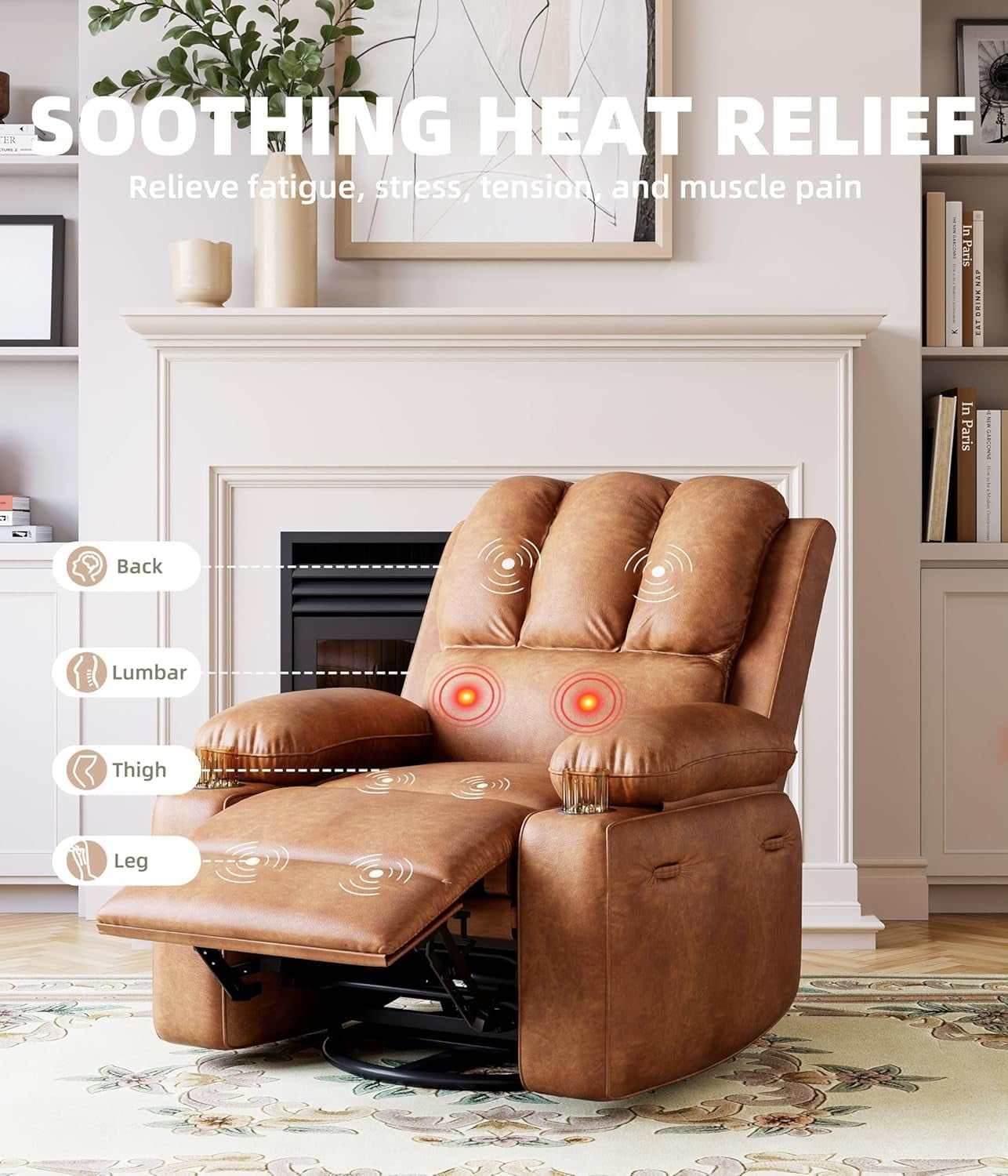 Oversized Electric Power Recliner Chair with Heat & Massage - 360° Swivel Rocker Recliner for Living Room, PU Leather Recliner with 1.5X Sponge Filling, 22" Large Seat Lazyboy Style.