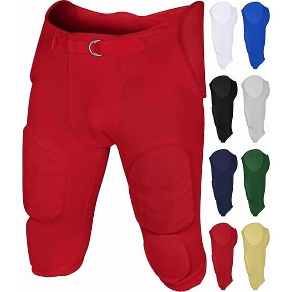 Exxact Sports Proline Youth Integrated Football Pants with 7 Flex Pads, Lightweight Football Practice Pants for Protection (YM, Red)