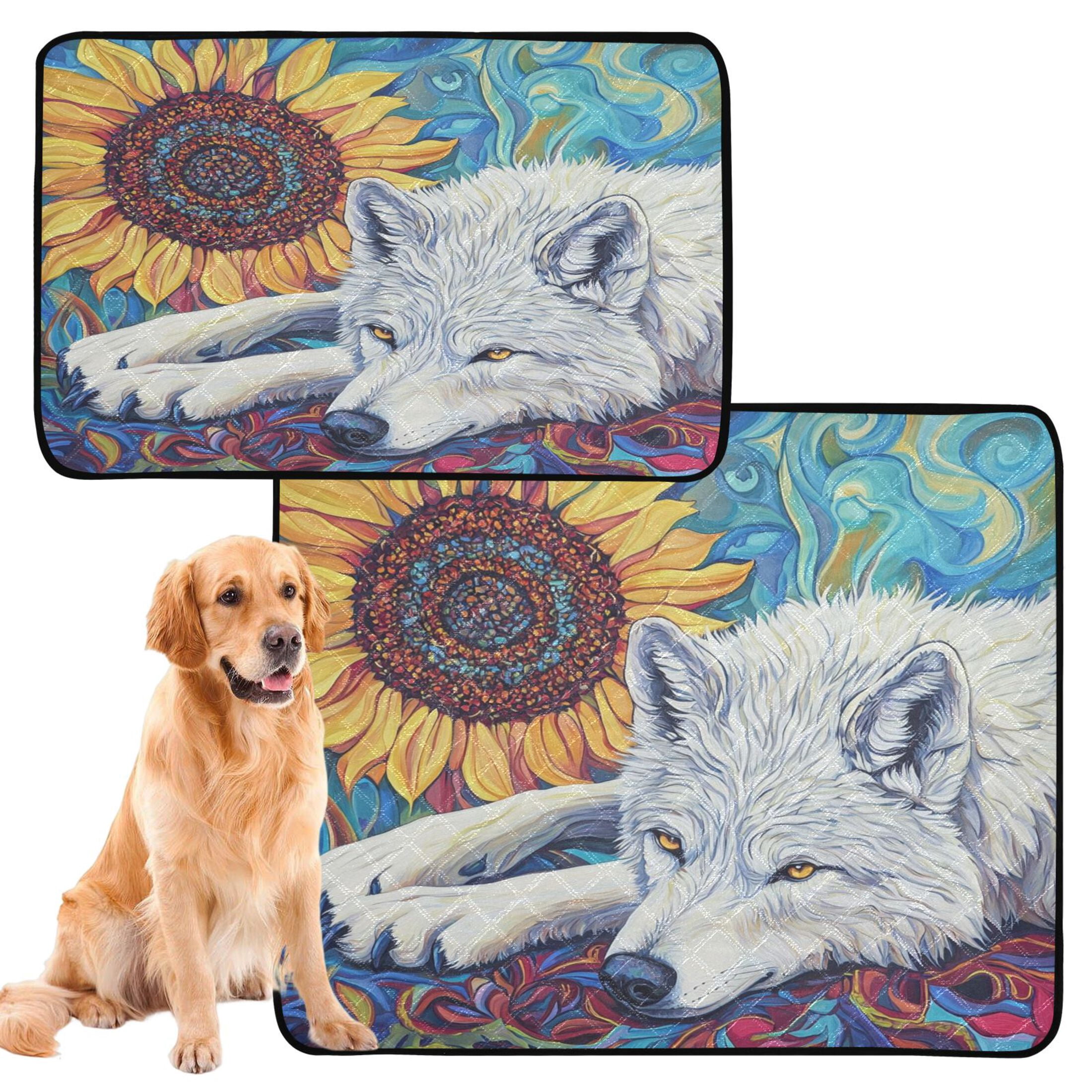 Qxltty White Wolf with Sunflower Cat litter Pads Pet Set of 3 Diaper Mats Center Anti-leakage Layer Absorbent Soft and Comfortable
