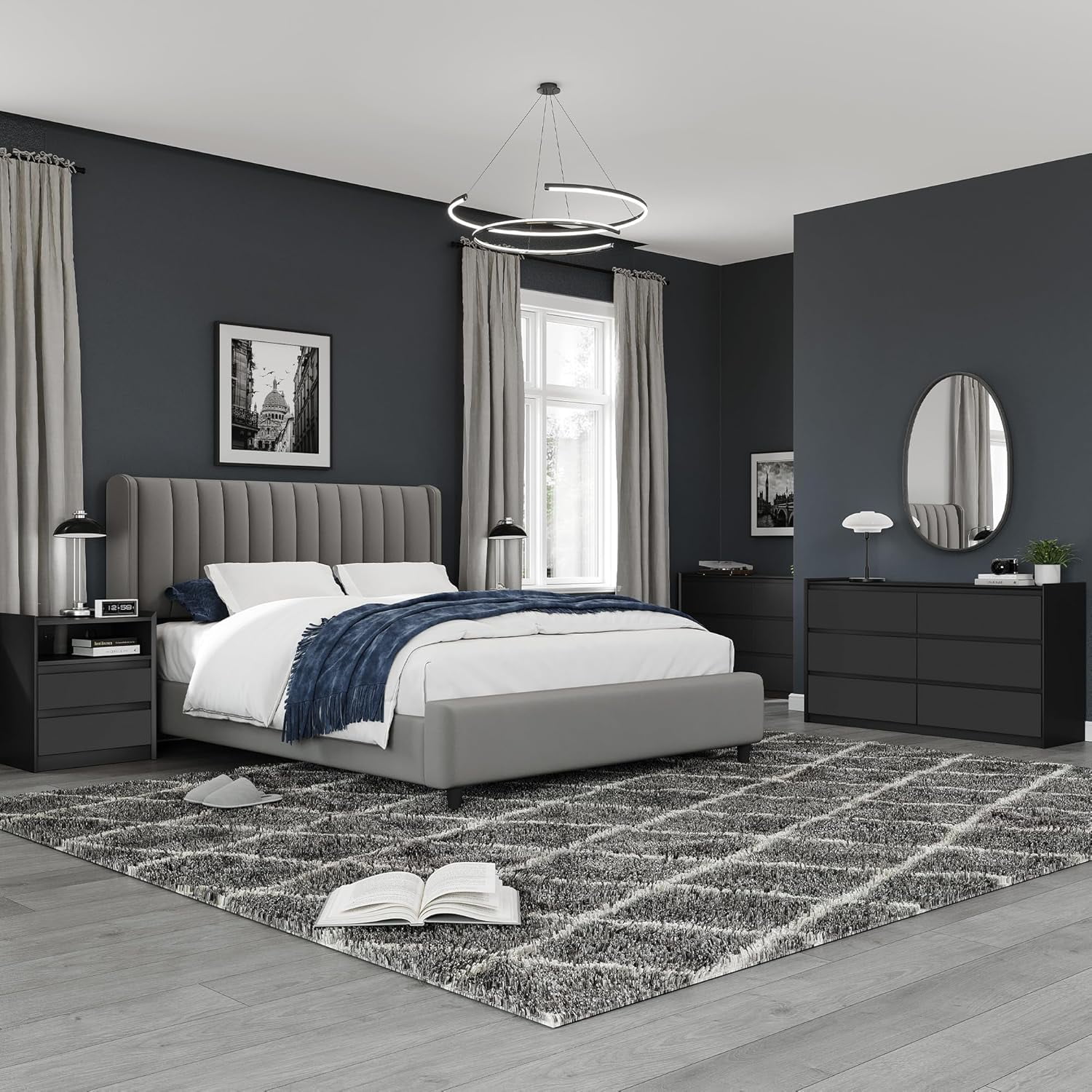 Black Dresser for Bedroom, 54" Wide Chest of Drawers, Simply Modern 6 Drawer Storage Organizer for Closet, Hallway, or Living Room