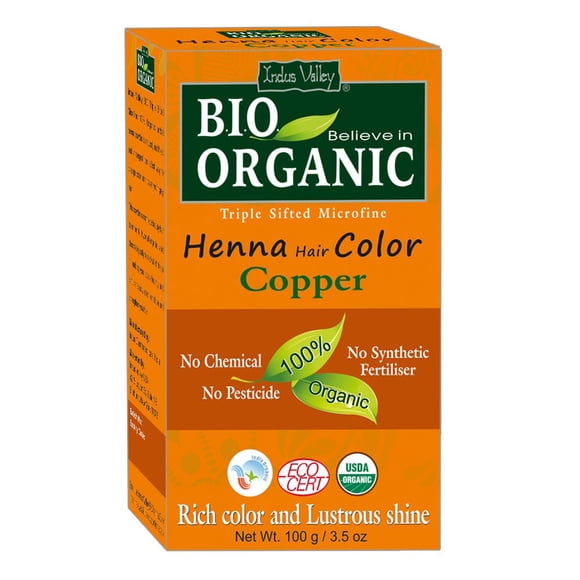Indus Valley Bio Polvo de henna natural orgánico para tinte para el cabello Marrón cobre - 3.5 oz
