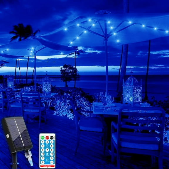 SHANJIA Solar Umbrella Light, Umbrella Fairy Lights with 104 LEDs Lights and Remote Control 8 Modes Waterproof Camping Tents Outdoor and Indoor Decorative Light