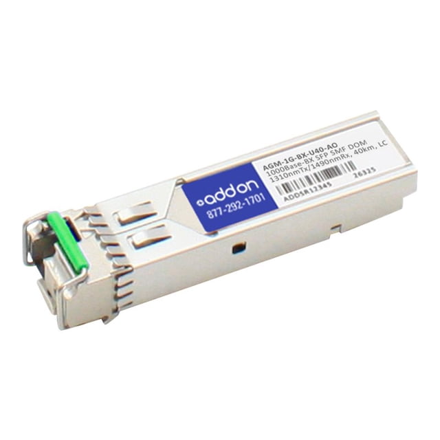 AddOn Netgear Compatible BX SFP Transceiver - SFP (mini-GBIC) module Transceiver (Équivalent à: Netgear AGM-1G-BX-U40) - GigE - 1000Base-BX - LC Monomode - jusqu'à 24,9 miles - 1310 (TX) / 1490 (RX) nm