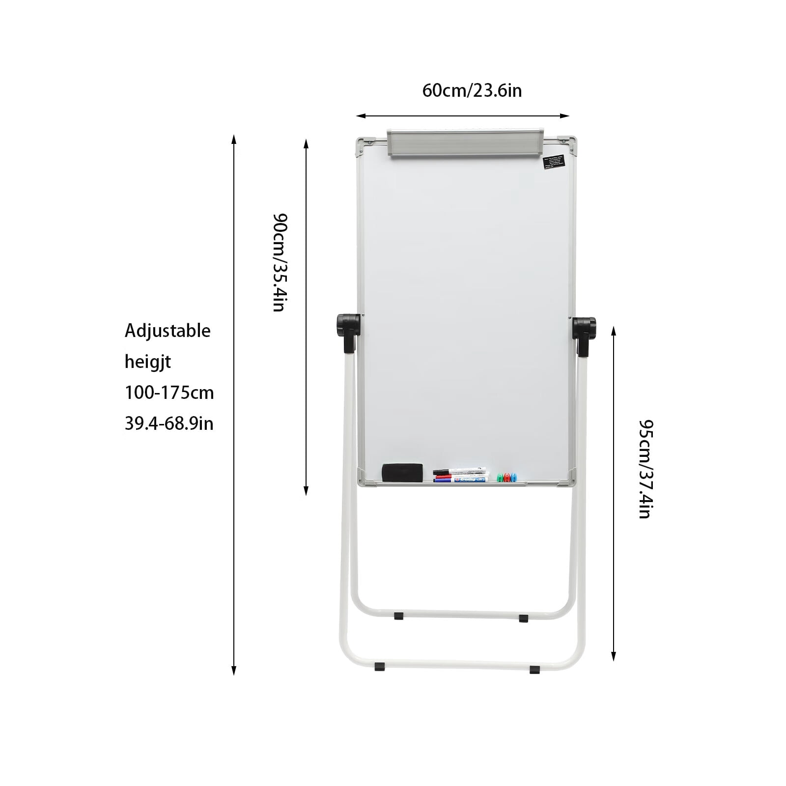 Loyalheartdy 36x24In Portable Whiteboard Double Sided Magnetic Dry Erase Board Standing Adjustable White Board w/Marker Pen, White