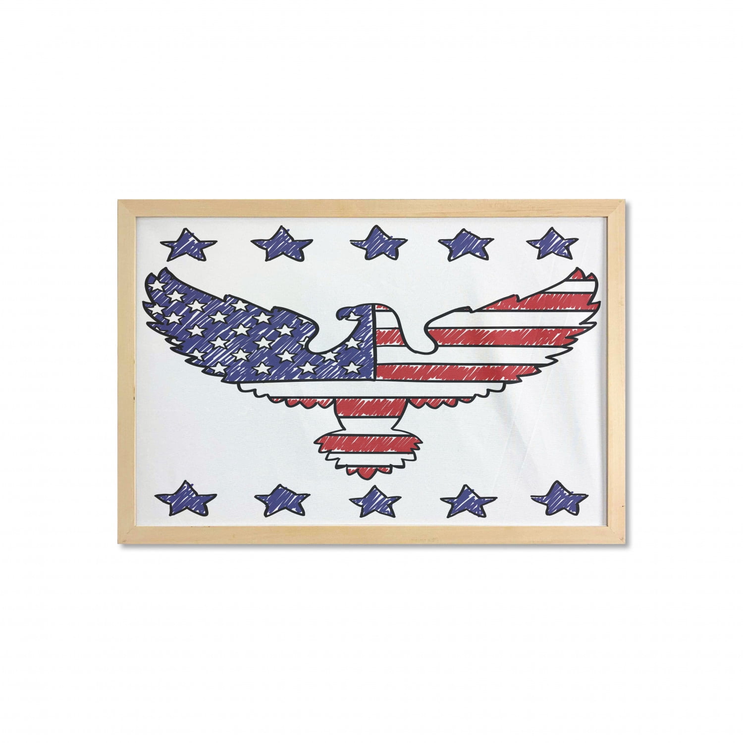 American Flag Wall Art with Frame, Sketch Patriotic Bald Eagle National