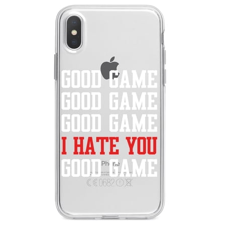 DistinctInk Clear Shockproof Hybrid Case for iPhone X / XS (5.8 Screen) - TPU Bumper Acrylic Back Tempered Glass Screen Protector - Good Game I Hate You Good Game