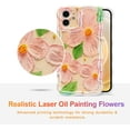 thumbnail image 2 of Case for iPhone 12, Colorful Retro Oil Painting Flower Leaves Laser Glossy Pattern Cute Curly Waves Edge Exquisite Phone Cover Stylish Durable TPU Protective Case for Girls Women - Pink Green, 2 of 12