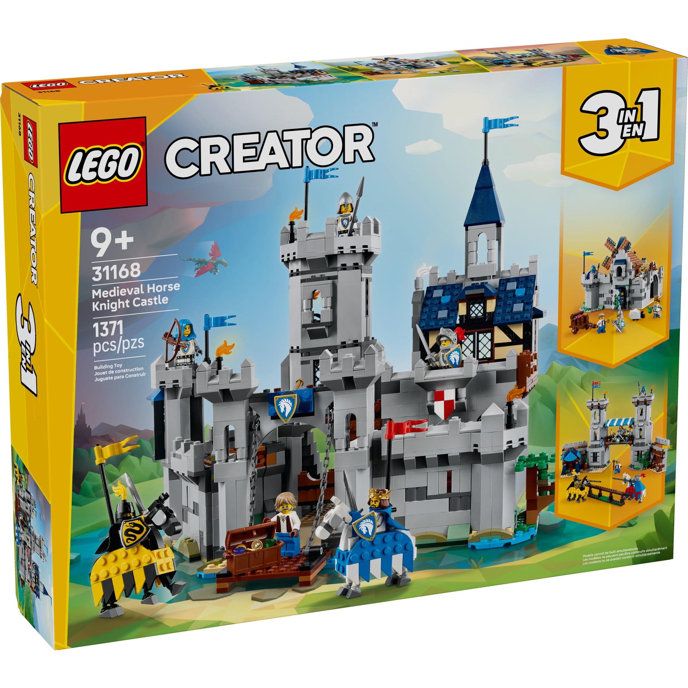 LEGO Creator 3 in 1 Medieval Horse Knight Castle Building Toy for Kids - Building Blocks & Learning Toy for Boys & Girls Ages 9+ - 3 Storytelling Toy Building Sets in 1 - Gift for Birthdays - 31168