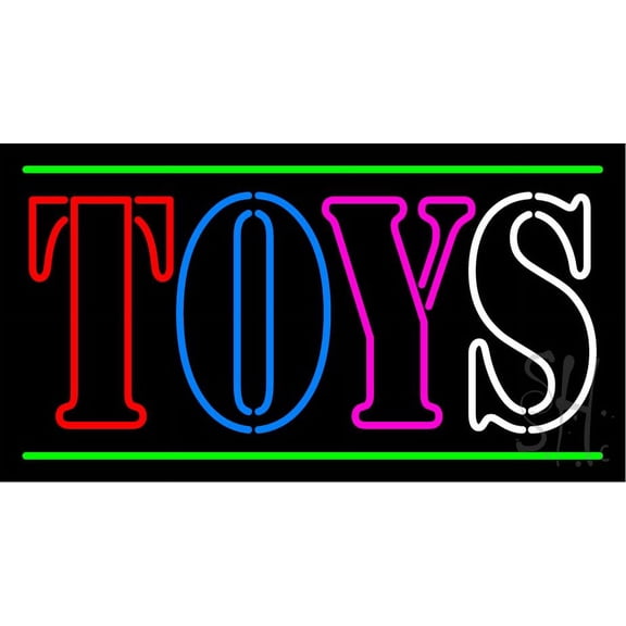 Multicolored Toys Green Border LED Neon Sign 20 x 37 - inches, Black Square Cut Acrylic Backing, with Dimmer - Bright and Premium built indoor LED Neon Sign for wall décor, arcarde, and storefront.