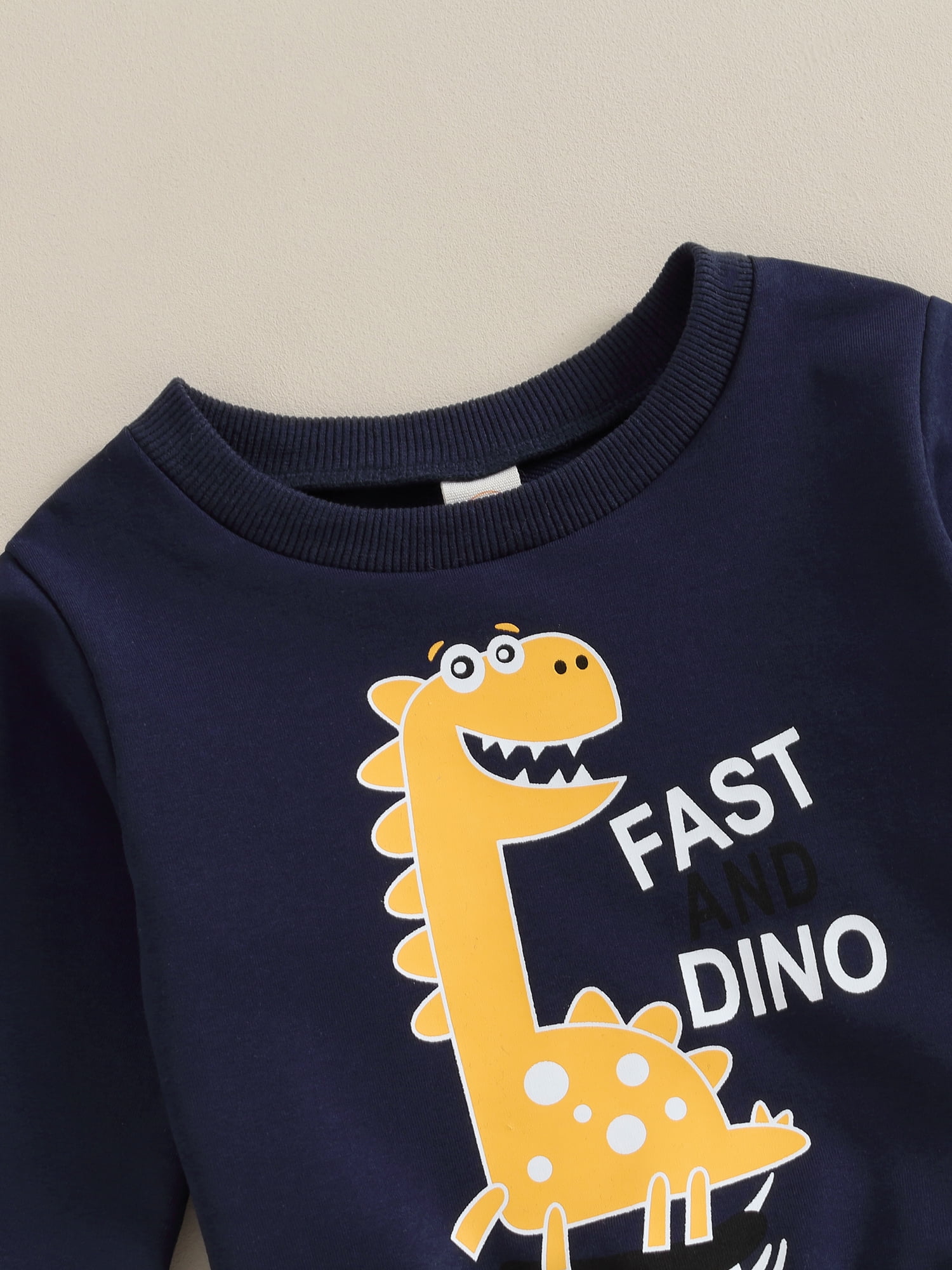 3pcs Baby Boy Cartoon Dinosaur and Letter Print Long-sleeve Pullover and Solid Trousers Set