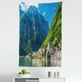 thumbnail image 1 of Landscape Tapestry, Natural View of Hallstatt in Austria Mountains Forest Town Houses Clear Sky, Fabric Wall Hanging Decor for Bedroom Living Room Dorm, 5 Sizes, Green Blue White, by Ambesonne, 1 of 1