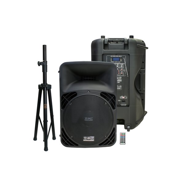 USPRO15BT 15" Active Self Powered Amplified PRO PA DJ Loudspeaker with Bluetooth, MP3, FM Radio, Karaoke Tripod Stand