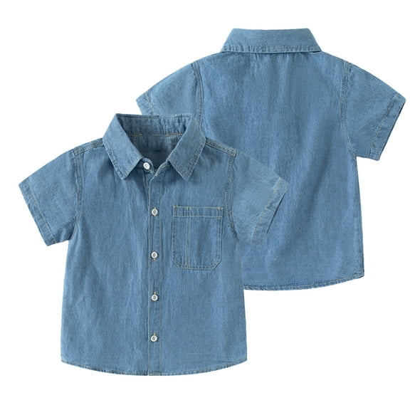 LYMAYTER 2-10Y Baby Boys Short Sleeve Denim Shirts Summer Button down Casual Jeans Shirt for Kids Toddler