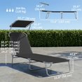 thumbnail image 2 of Outdoor Folding Chaise Lounge Chair with Adjustable Awning, 4-Level Backrest Recliner, Metal Frame & Oxford Cloth, Portable Sun Lounger for Patio, Poolside, Beach & Camping, Black, 2 of 7