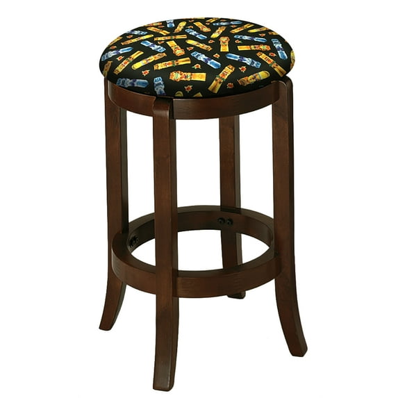 The Furniture King Wood Bar Stool Espresso Finish 29" Tall Kitchen Game Room Stool with Your Favorite Novelty Theme Fabric Covered Swivel Seat Cushion (Tiki's on Black)