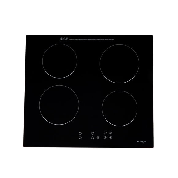 Parrilla de Inducción Empotrable 4 Zonas de 59 cm, Panel táctil, Potencia 7000W - 220V con 9 y 8 niveles de temperatura EUROGAR EUPIV4