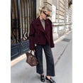 thumbnail image 6 of Womens Cropped Wool Coats Belted Double Breasted Pea Coat Short Jacket Notched Lapel Trench Coat with Pockets Wine Red L, 6 of 7