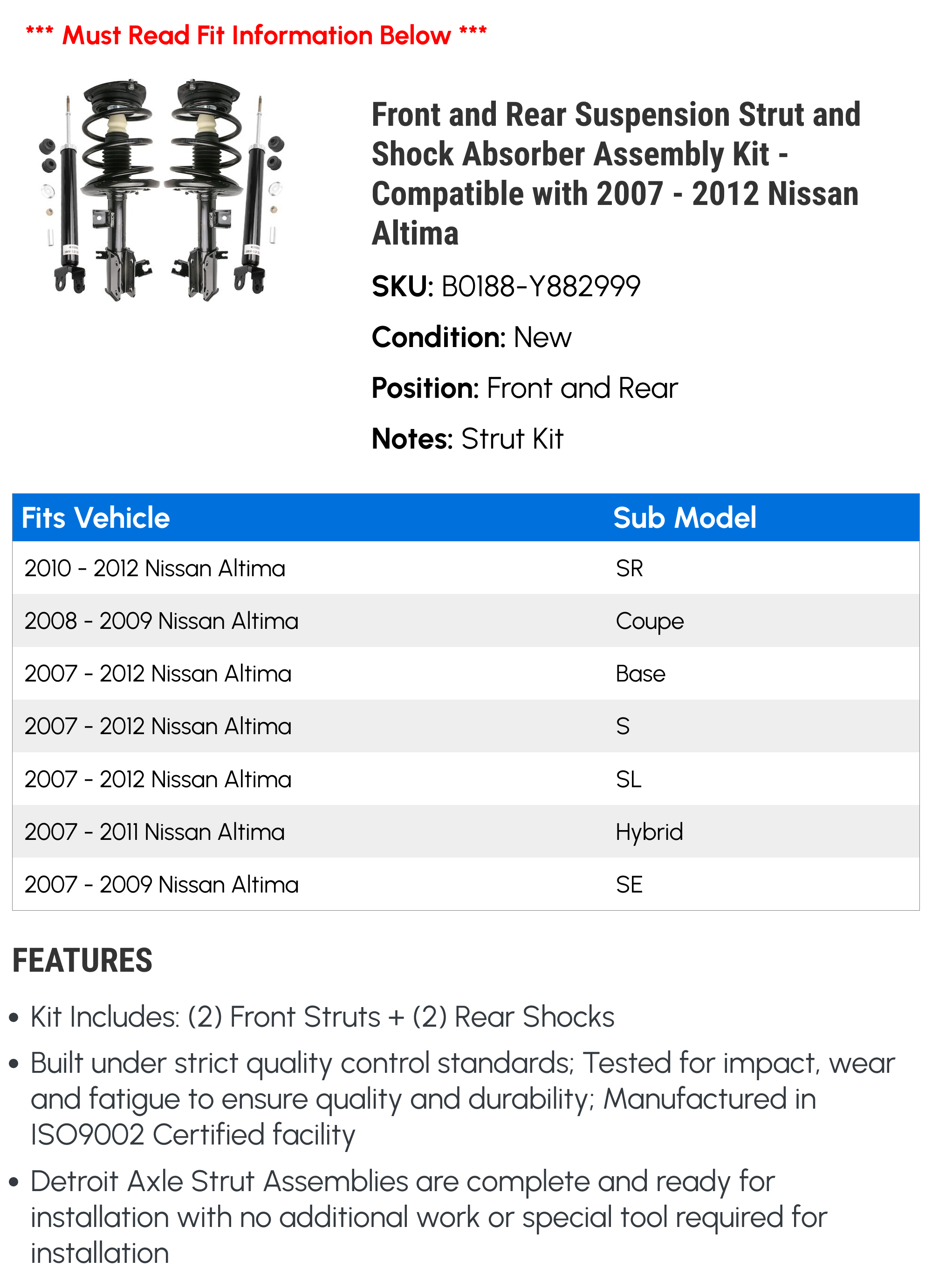6pc Front Struts Rear Shocks Sway Bars Kit For Nissan Altima 2007-2013 - ECCPP Direct Fit
