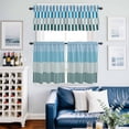 thumbnail image 2 of Colorful Stripe Kitchen Curtains Sets for Windows 24 Inch Length, Modern Teal Blue Green Vertical Striped Rod Pocket Window Treatments Tier Curtains and Valances Set for Bedroom/Bathroom, 2 of 8