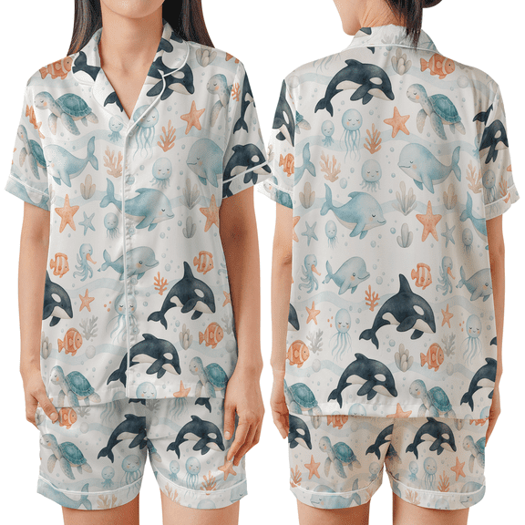 Ocean Animals Pajamas Set – Cute Sea Life Print Nightwear, Marine Lover Christmas & Valentine Gift Idea