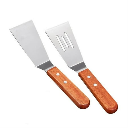 

Happon Set of 2 Small Metal Spatulas Cooking Utensils Fish Egg Grill Spatula Stainless Steel Slotted Spatula with Wood Handle Silver