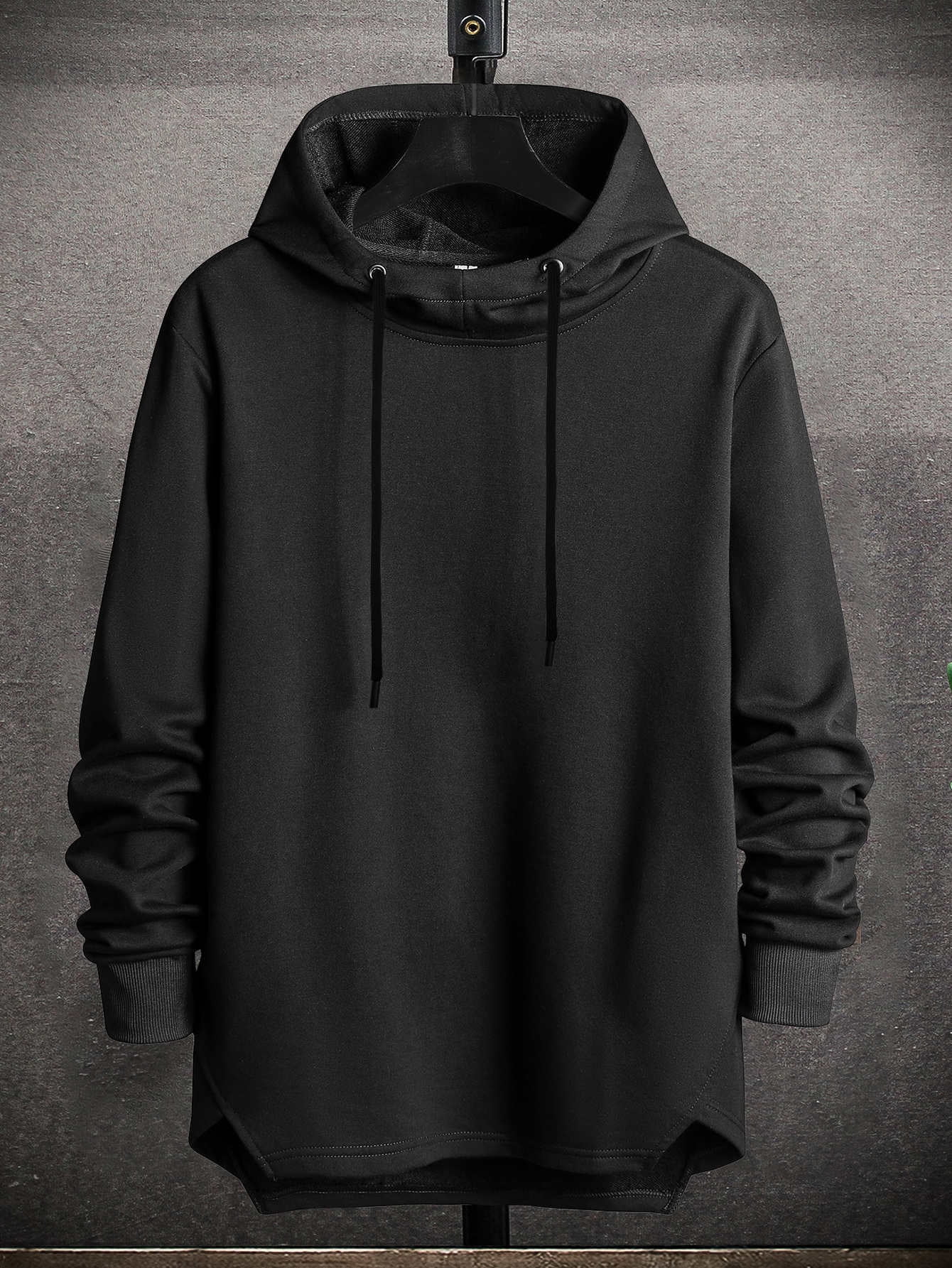 Men High Low Hem Drawstring Hoodie 