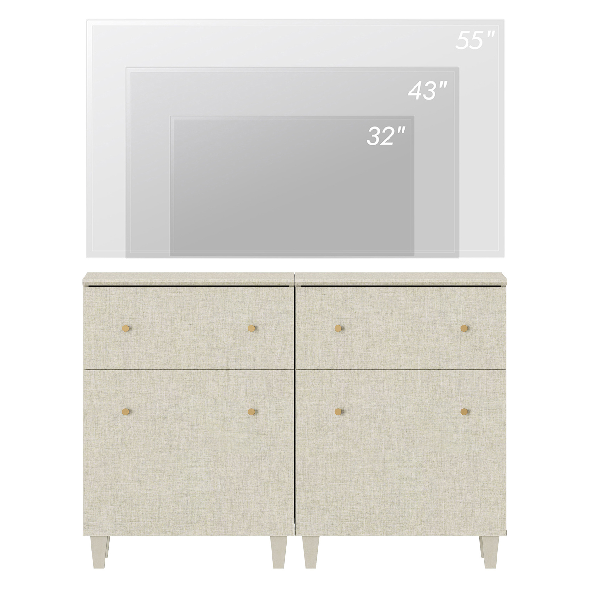 WAMPAT TV Stand Cabinets for 55 Inch Flat Screen, 2-in-1 Modern Highboy Wooden Entertainment Center with 2 Drawers and Shelves, Dark Beige