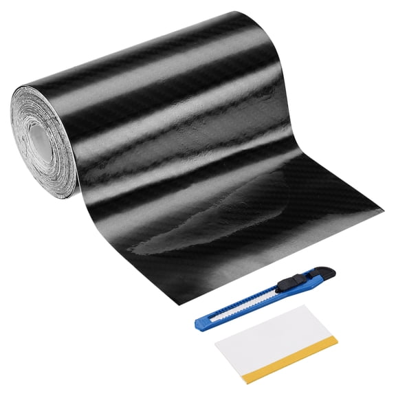 1 Set 6D Carbon Fiber Vinyl Wrap 3.94" x 16ft Self-Adhesive Car Sticker Waterproof Wrap Roll for DIY Decor Automotive Exterior Interior Protection with Scraper Tool, Black