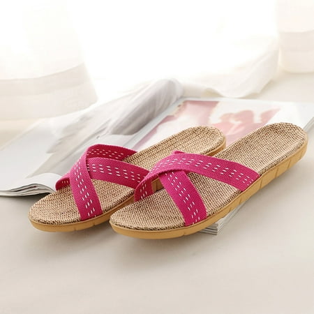 

Aayomet Summer Slippers for Women Women s Linen Summer Spring Autumn Home Couples Indoor Wooden Floor Sandals And Slippers Blue 6.5