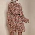 thumbnail image 3 of Vestido de gasa de cintura alta con botones y cuello levantado, vestido de moda con estampado de manga larga para mujer, 3 of 5