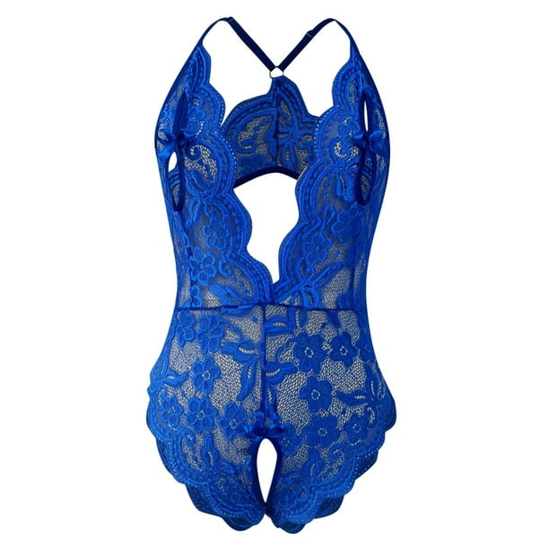 Gibobby traviesa Lencería Sexy Ropa interior Sexy con cuello en V para mujer, lencería Sexy , ropa interior con cordón sin espalda de encaje, traje ajustado unido(Azul, M)