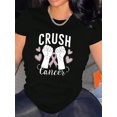thumbnail image 1 of Awareness Pink Heart & Fist Graphic Tee - Women's Casual Crew Neck Short Sleeve T-Shirt, Comfortable Summer Top, English Pattern, Fashion Trend, 1 of 6
