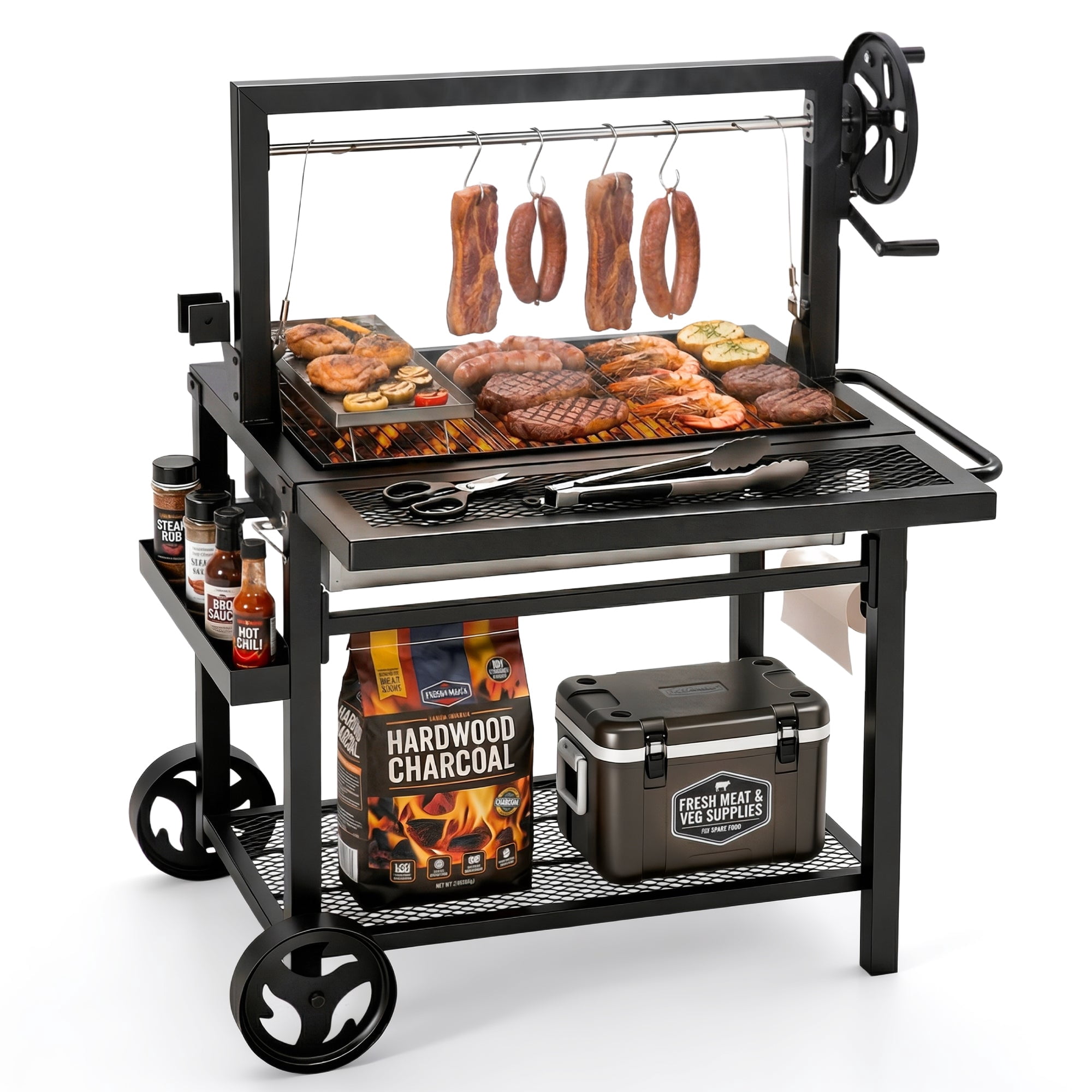 Alpha Joy Argentine Santa Maria Grill 666 SQ.IN. Cooking Area Charcoal & Wood BBQ Grill