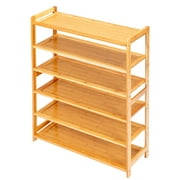 Ktaxon 6 Tiers Bamboo Shoe Storage Rack Sturdy Shoe Shelf Shoe Stand Closet Organizer, 18-24 Pairs, Wood Color