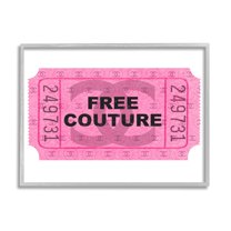Stupell Industries Free Couture Pink Ticket Stub Beauty & Fashion Painting Gray Framed Art Print Wall Art