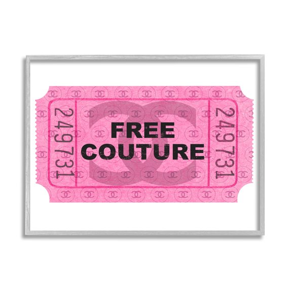 Stupell Industries Free Couture Pink Ticket Stub Beauty & Fashion Painting Gray Framed Art Print Wall Art