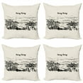 thumbnail image 1 of Travel Throw Pillow Cushion Case Pack of 4, Hong Kong Typography and Skyline Drawn by Hand in Monochrome Style, Modern Accent Double-Sided Print, 4 Sizes, Eggshell and Dark Taupe, by Ambesonne, 1 of 2