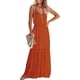 thumbnail image 1 of ZHAOCHENG Vestido de verano para mujer, escote en V, dobladillo con volantes, tirantes finos, cintura elástica, sin espalda, sin mangas, vestido largo de fiesta para mujer, vestido de cóctel con vuelo, 1 of 5
