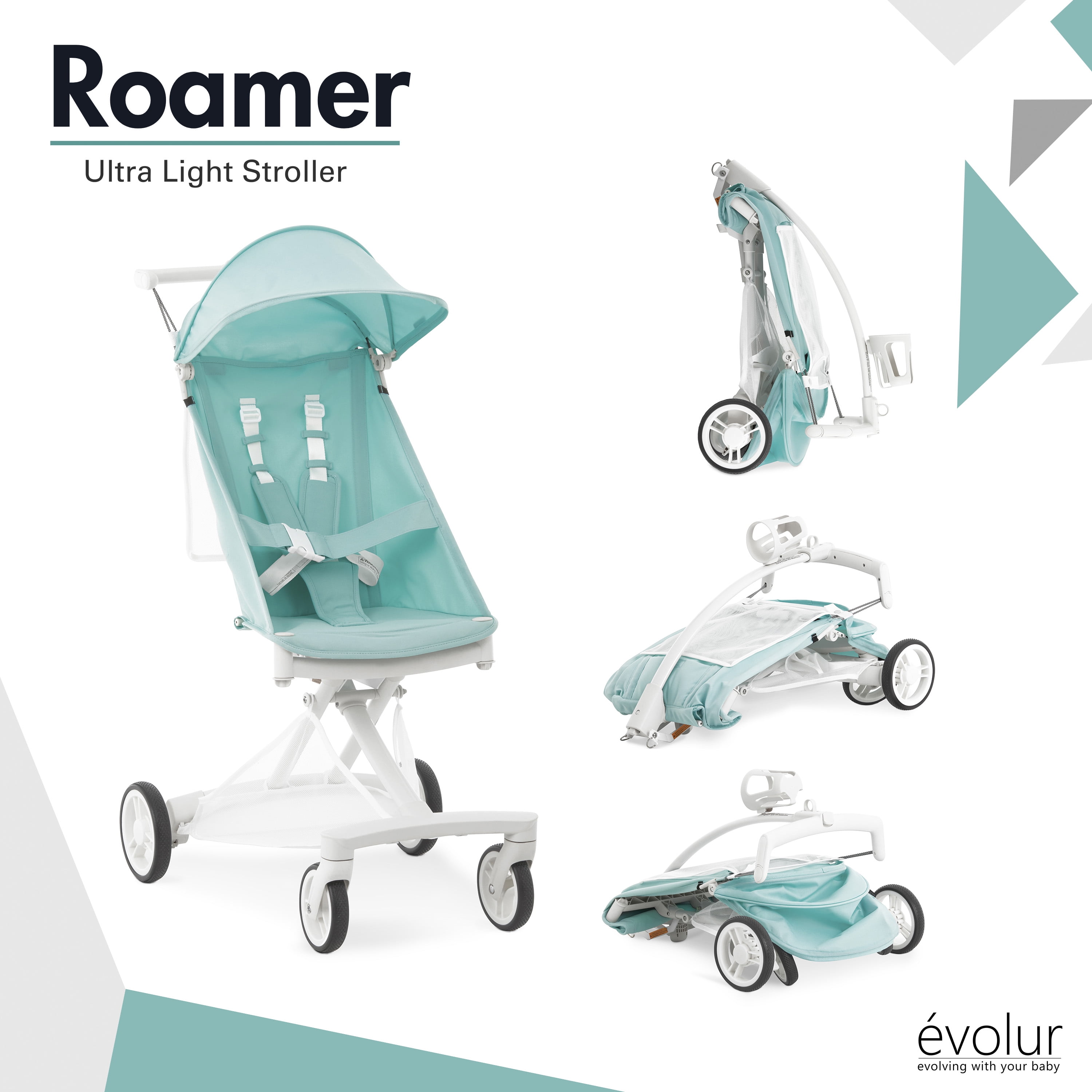 Evolur Roamer Ultra Light Stroller, White Blue